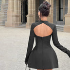 Nina | Refined A-Line Short Dress with Backless Design